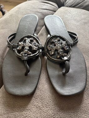 Tory Burch Black Jeweled Miller Thong Sandals - Crystal Accents